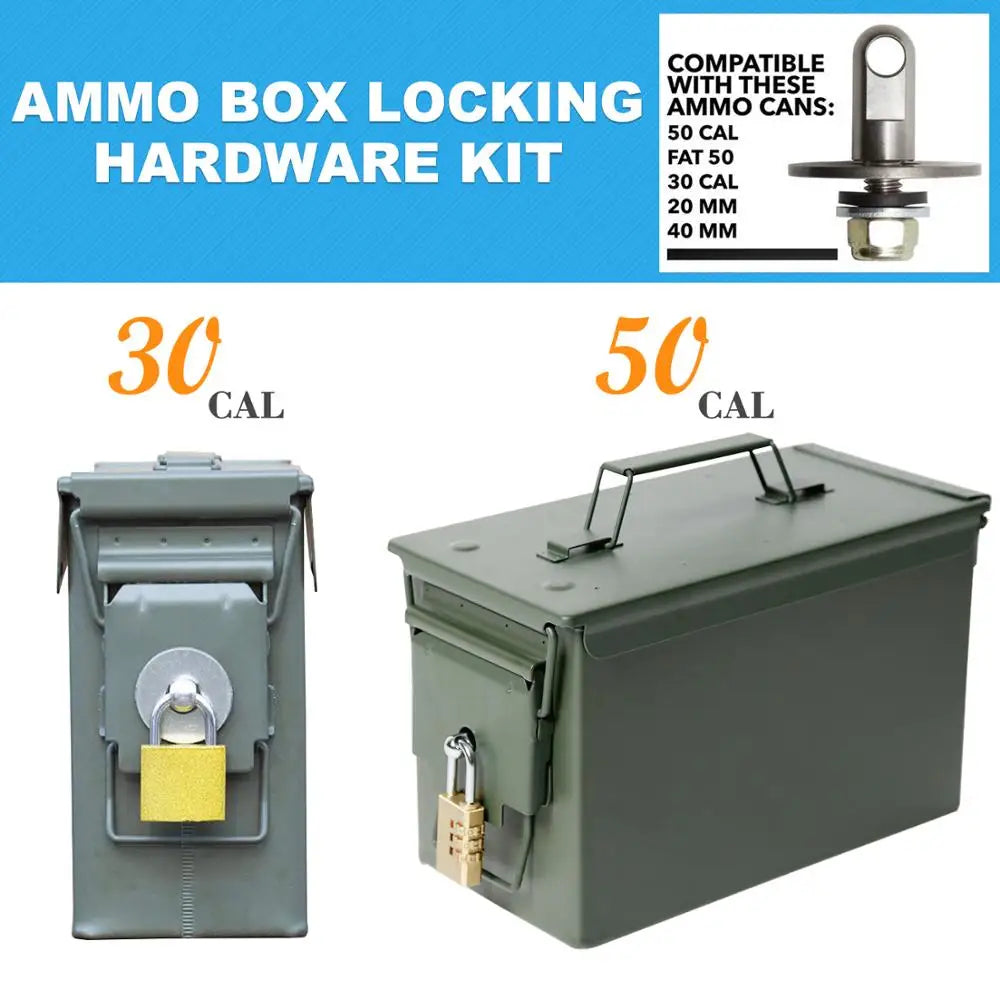 No box,Bolt 50 Cal Ammo can Steel Gun lock Ammunition Gun safe box Hardware Kit Military Army lockable case 40mm Pistol Bullet