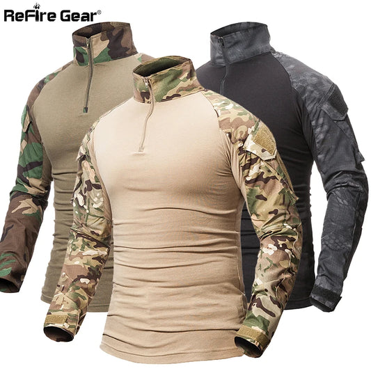 ReFire Gear Tactical Camouflage Military T Shirt Men Multicam US Army Combat Shirt Assault Camo Militar Uniform Airsoft T Shirt