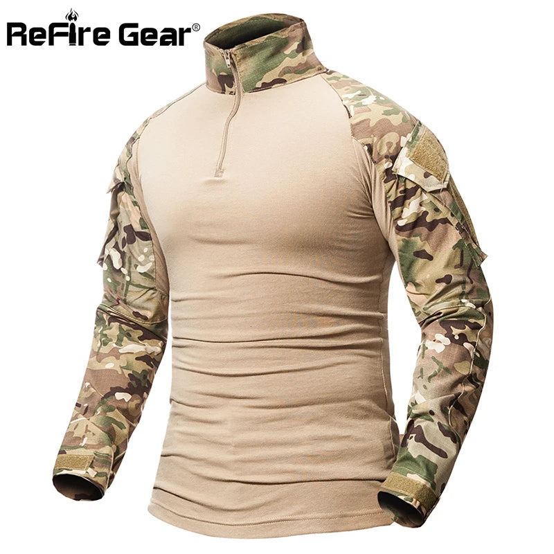 ReFire Gear Tactical Camouflage Military T Shirt Men Multicam US Army Combat Shirt Assault Camo Militar Uniform Airsoft T Shirt