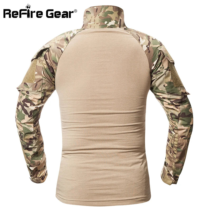 ReFire Gear Tactical Camouflage Military T Shirt Men Multicam US Army Combat Shirt Assault Camo Militar Uniform Airsoft T Shirt