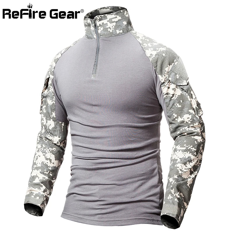 ReFire Gear Tactical Camouflage Military T Shirt Men Multicam US Army Combat Shirt Assault Camo Militar Uniform Airsoft T Shirt