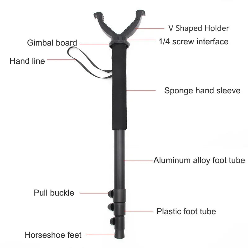 Aluminum Hunting Shooting Accessory V Shaped Rotating Yoke Monopod Telescopic Shooting Stick Hunting Stick with Shoulder Strap