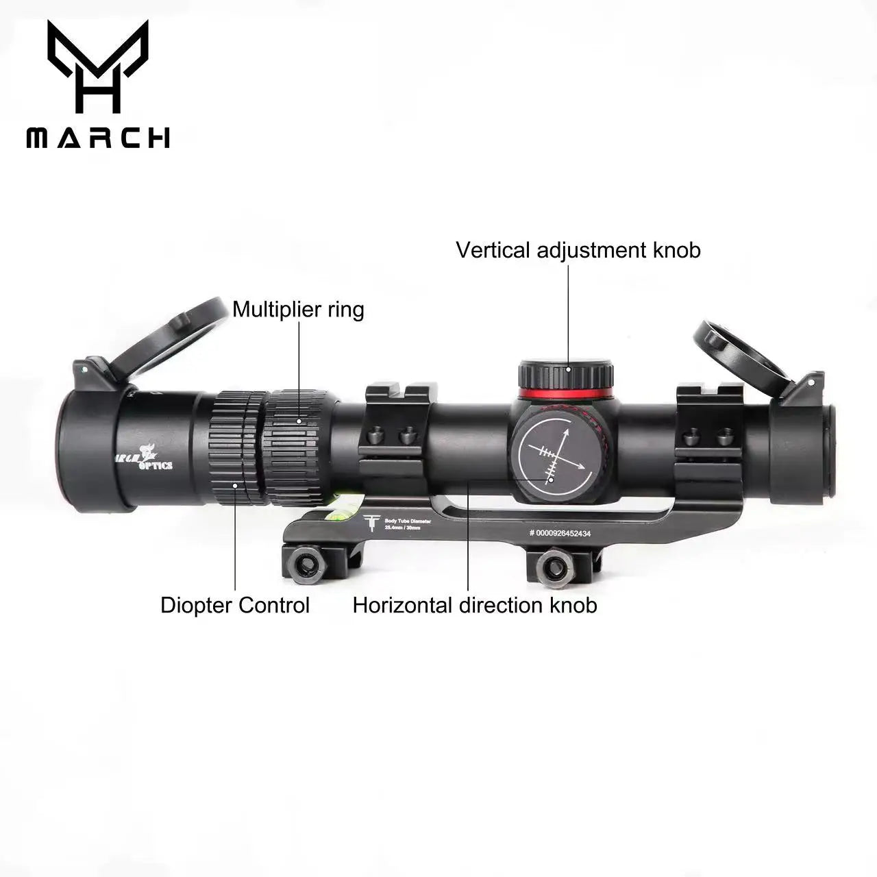 MARCH HT1.2-6X24WA Optics Sniper Scope Compact Riflescopes Hunting Scopes with Rail Mounts Air Rifle Optical Sight Airguns