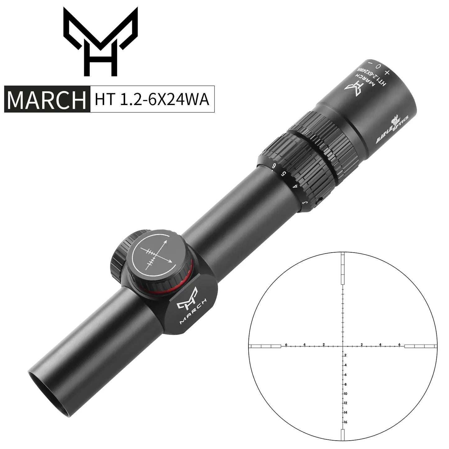 MARCH HT1.2-6X24WA Optics Sniper Scope Compact Riflescopes Hunting Scopes with Rail Mounts Air Rifle Optical Sight Airguns