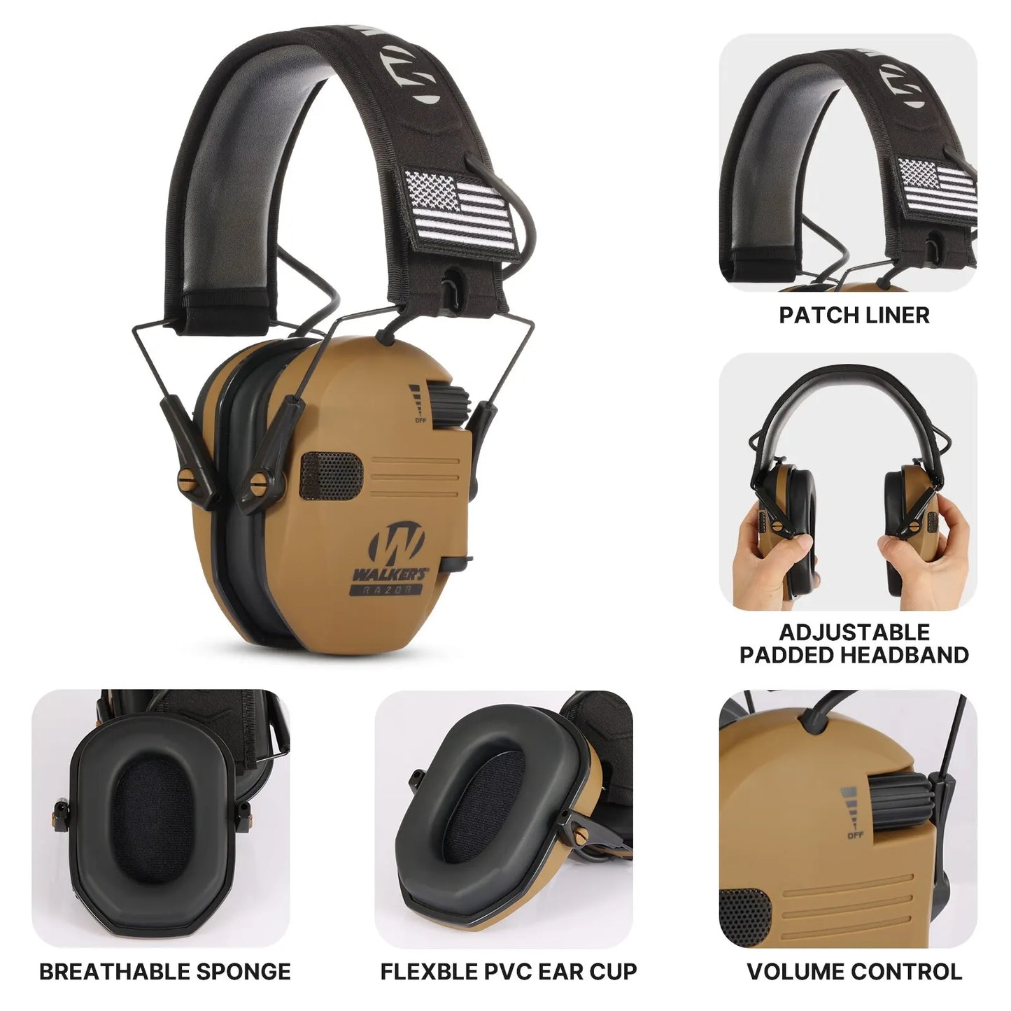 Electronic Earmuff for Walker's Razor Slim Ultra Low Profile Compact Design Adjustable Range Shooting Hunting Hearing Protection