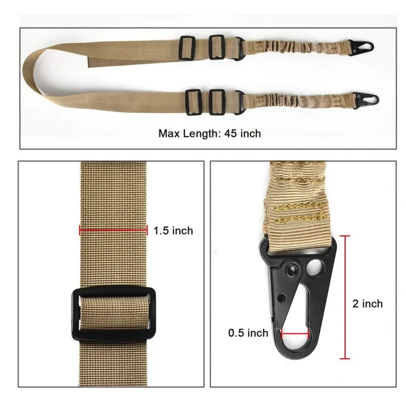 Two Points Rifle Sling with Length Adjuster Traditional Sling with QD Metal Hook for Outdoor Tactical Sling Shoulder Straps