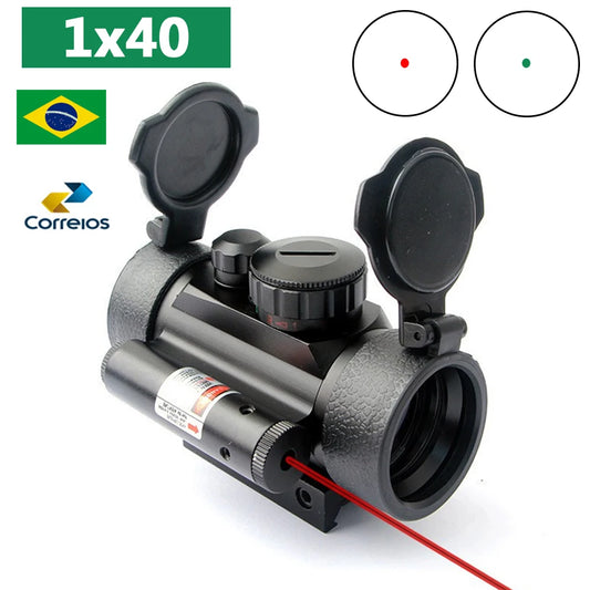 1x40 Red Dot With Red Laser Green Red Dot Sight Scope Corss Sight Tactical Optics Fit 11/20mm Rail Rifle Sight for Hunting